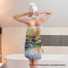 1pc Cherry Blossoms Koi Pond Waterfall Scene Beach Towel Microfiber Bath Towels Gifts, Microfiber Bath Travel Towels For Women Yoga Sports 30*60in(75*150cm) - A - View 2