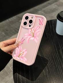 1pc New Creative Floral Print Lily Butterfly Pollination Pattern Thick Soft Full Coverage Camera Hole Phone Case, Compatible With IPhone 17 Air/17 Pro Max/17/16 Plus/15/14/13/12/11/XS Max/XR/7/8 - Light Pink - View 3