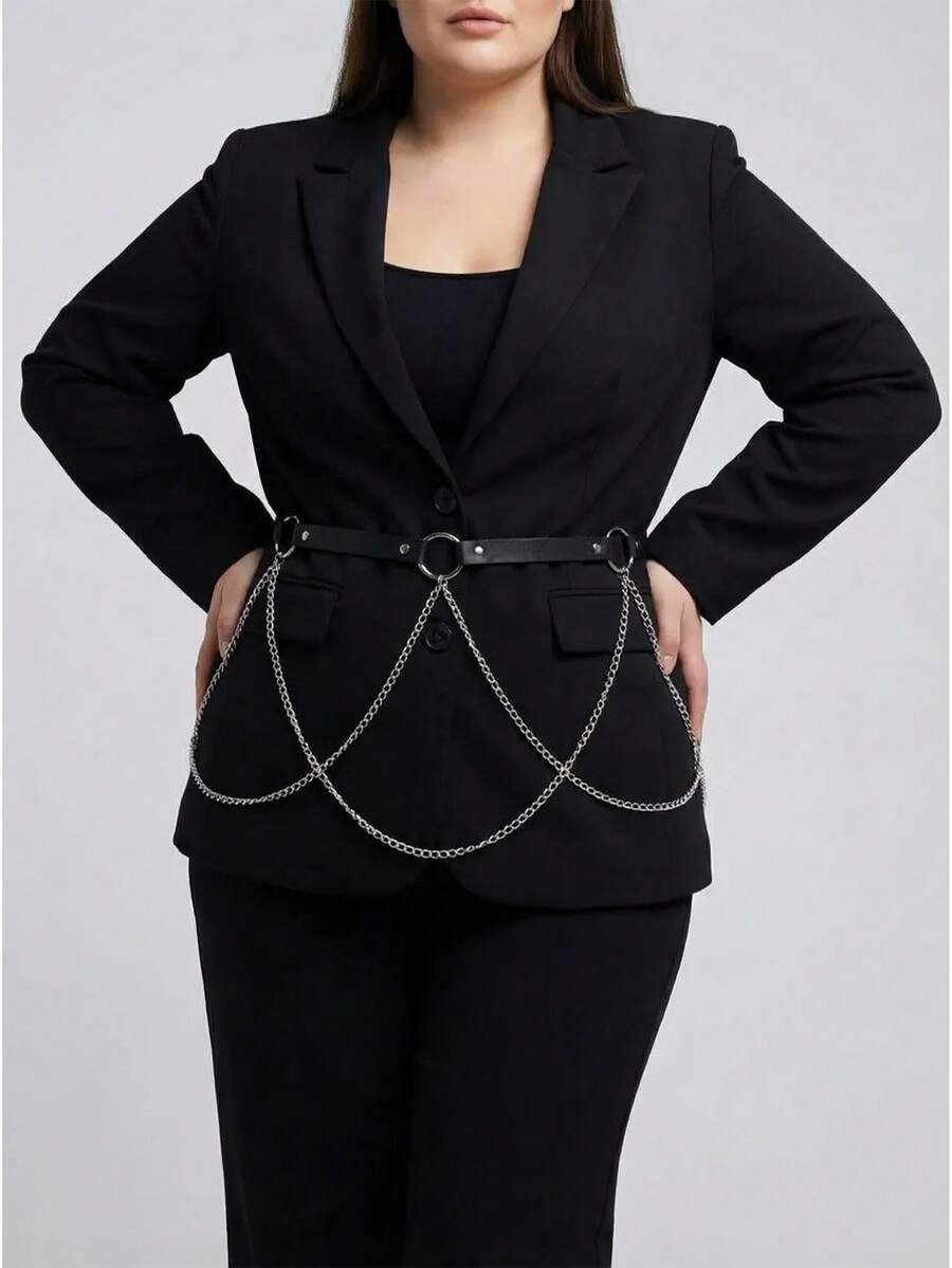 1件哥特风性感金色双链流苏腰带，适合万圣节派对或日常穿着 - 黑色 - 查看 1