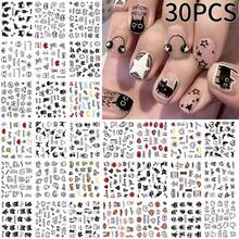 30片/套 3D卡通猫美甲贴纸 黑色涂鸦动物蝴蝶结星星爱心美甲贴花 可爱自粘美甲贴纸 - 彩色 - 查看 8