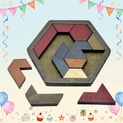 Rompecabezas de madera hexagonal, acertijo portátil, juego interactivo familiar, regalo ideal para vacaciones