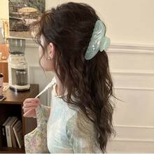 3-Color Set Marble Streamer Cloud Pattern Crescent Acetate Hair Clip, High-End Fashionable Sweet Hair Accessory, Back Of Updo Half-Grip Hair Versatile Shark Clip T012 - 方形 - 藍,白,粉紅色,3 色/套 - 查看 3
