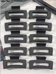 10pcs Black Square Hair Claw Clips, Elegant For Beach, Vacation, Side Ponytail, Party, Autumn/Winter - 10-piece Set - Black - View 4