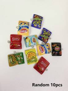 10个/20个迷你逼真薯片袋树脂吊坠，各种流行的DIY饰品制作吊坠，创意美食主题工艺配件，DIY饰品配件，适用于项链、手链、钥匙扣、包包挂饰和Blyth Ob11娃娃装饰 - Pendant 1 - 查看 7