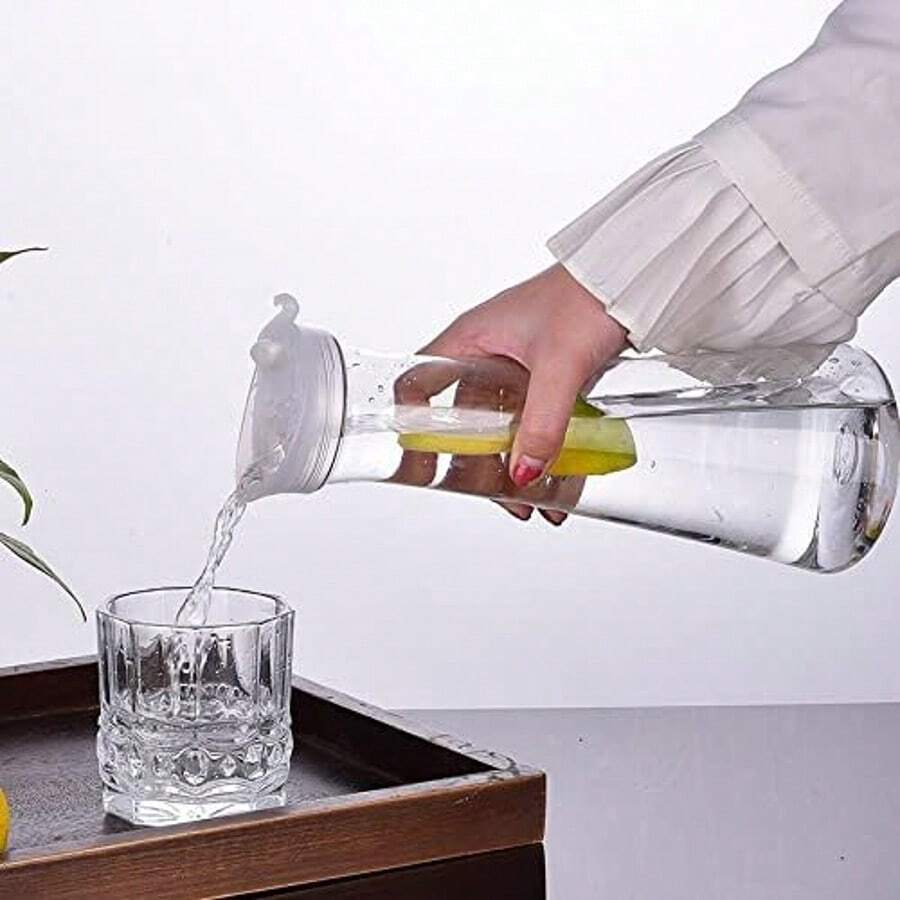 1000/1400/1600毫升翻盖水瓶，防碎材质，适用于盛装水、冰茶、果汁、柠檬水、牛奶、冷萃咖啡、含羞草鸡尾酒等饮品。透明亚克力材质，大容量，耐热，可用于盛装冷饮、咖啡、牛奶等。 - 彩色 - 查看 1