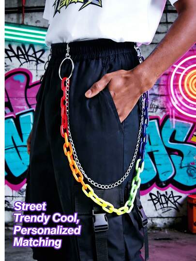 1pc Rainbow Chain, Hip Hop Acrylic Resin Chain, Unisex Punk Decorative Pants Chain