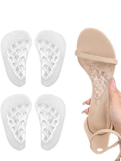 QKC 1 Pair Women's Sandal Insoles With Arch Support, Silicone Material Self-Adhesive High Heel Pads With Massage Dots, Anti-Slip And Arch Support For Daily Casual And Home Wear