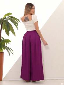 Women's Wide Leg High Waist Wide Leg Pants - 紫色 - 查看 3