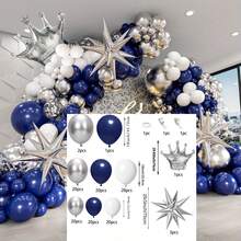 130pcs Navy Blue Themed Balloon Wreath Set, Includes Crown Foil Balloon And Navy Blue, White, And Silver Latex Balloons. Perfect For Birthday Parties, Baby Showers, Graduations, Anniversaries, 40th, 50th, And 60th Birthday Parties, And Crown-Themed Party Decorations. - View 5