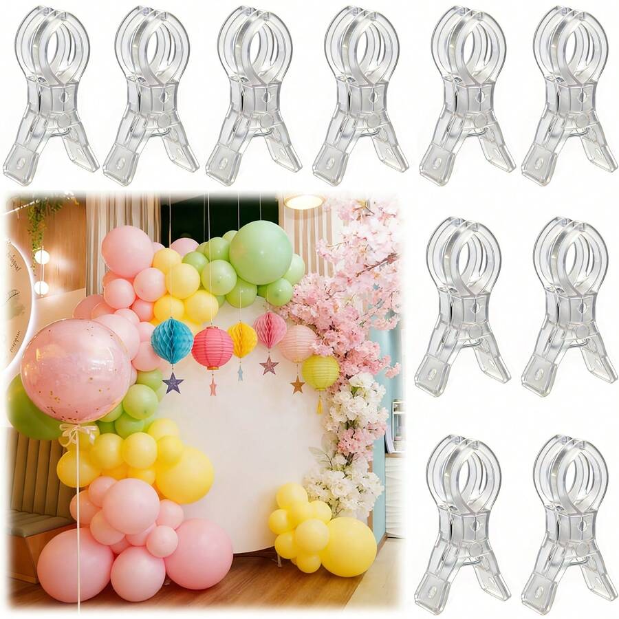 Heavy Duty Transparent Pink Plastic Spring Clips | Multipurpose Balloon Arch Clips, For Background Fixation, Sturdy Crafting Clips Suitable For Birthday Party Decor, Woodworking Projects, Photography Studio, Hobbyist Essential Tool Kit, Room Decor, Household Necessity, Storage & Organization, Cozy & Happy Home - Multicolor - View 1