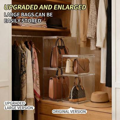 1个亚克力可折叠超大号服装收纳盒，透明展示柜，用于收纳和保护包袋