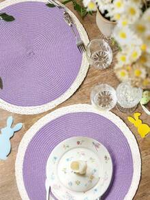 4/6pcs 15-Inch Purple Round Woven Placemat Set, 6pcs Washable, Wipe-Clean, Heat-Resistant Woven Dining Table Mats, Suitable For Holiday Parties, Indoor/Outdoor, Daily Use - Purple - View 5