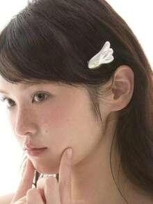 1个星形天使翅膀锆石发夹，可爱分层发饰刘海夹 - 白色 - 查看 4