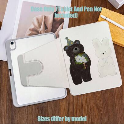 Ốp máy tính bảng xoay 360° có khe cắm bút chì, thiết kế gấu và thỏ dễ thương, bảo vệ toàn diện kiểu sách xoay 360°, viền thân thiện với da, chân đế đa góc, mặt lưng acrylic trong suốt, khe cắm bút chì, các đường cắt chính xác, nhẹ và di động. Tương thích với iPad Mini 4/5/6/7, 9.7/10.2/10.5/10.9/11/12.9/13 inch, Galaxy Tab 8.7/10.4/10.5/11/12.4/13.1/14.6 inch