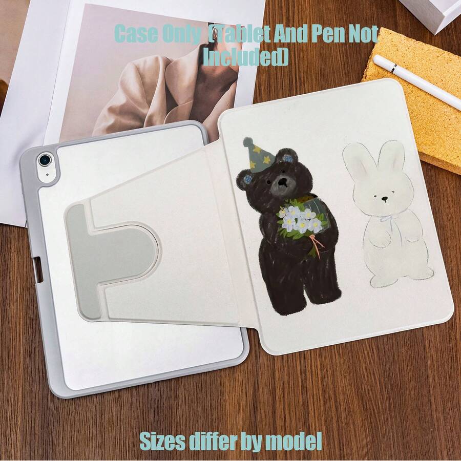 360°旋转平板电脑保护套,带笔槽,可爱小熊和小兔子图案,360°旋转书本式全方位保护,亲肤边框,多角度支架,透明亚克力背板,笔槽设计,精准开孔,轻巧便携。兼容iPad Mini 4/5/6/7、9.7/10.2/10.5/10.9/11/12.9/13英寸、Galaxy Tab 8.7/10.4/10.5/11/12.4/13.1/14.6英寸。 - 彩色 - 查看 1