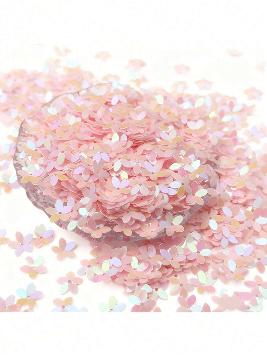 100克 10毫米 凹面梅花形亮片，PVC材质，炫彩樱花五瓣亮片，美甲树脂DIY用品，粉色全息闪光纸屑，梦幻炫彩光泽，精致五瓣花朵造型，柔美女性化美学