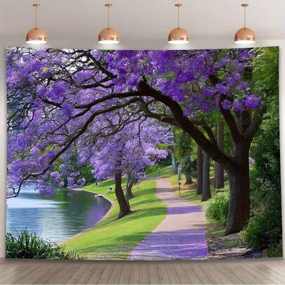 Telón de fondo de árbol de glicinia del lago - Elegante camino sombreado y escenario del lago, tela reutilizable para boda, decoración de fiesta de cumpleaños, adecuado para fotografía interior y exterior