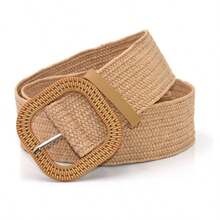 1pc Women's Plastic Buckle PP Straw Woven Belt, Bohemian Style Suitable For Dresses, Vacation, And Daily Wear - Small Square Buckle Pp Grass - View 4