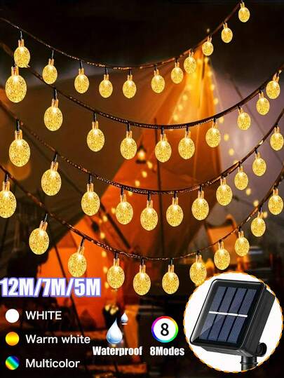Solar Light String,Solar Garden Lights Outdoor Bubble Ball Light String,Waterproof 5m-20 Leds / 7m-50 Leds / 12m-100 Leds Crystal Ball Solar Light With 8 Functions Solar Fairy Patio Lights For Garden, Lawn, Yard,Porch, Camping,Gazebo, Bistro, Wedding ,Party Decor Festival Party String Lights (Warm White,Multicolor,White)