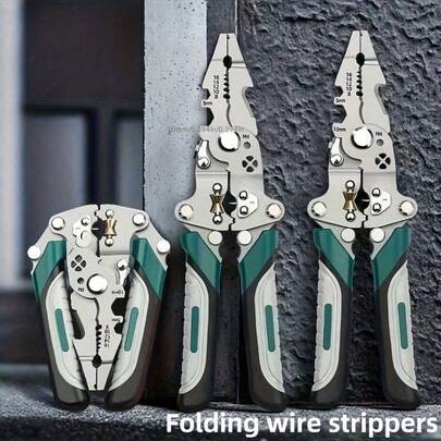 Multifunctional Wire Stripping Pliers, Foldable Design, Suitable For Electrical, Water Pipe, Crimping, Cutting And Twisting, Durable Metal Tools, Versatile