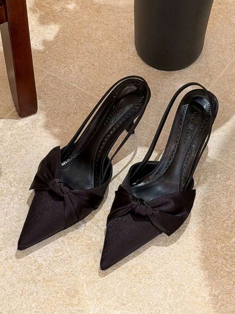 Stunning! White Lace Pointed Toe High Heel Mules, Thin Heels, Spring - Black - View 1