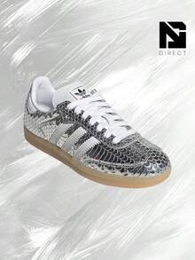 Adidas Samba Patent Snakeskin Silver Metallic (Women's)– Women's Lifestyle Sneakers – Shoes For Woman -Vintage -Spring & Summer-Inspired Running Shoes, Shock-Absorbing Comfort, Gym To Streetwear Casual Wear-Mother's Day Gifts-Father's Day Gift–IH9016 - Màu bạc ánh kim/Màu trắng giày/Màu nâu nhạt (Gum Three) - Xem 2