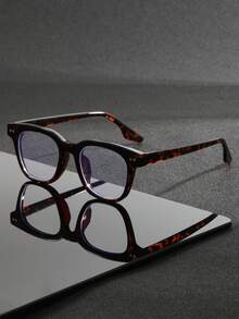 1 par de gafas ópticas cuadradas de PC unisex, con marco empotrado de remaches, adecuadas para uso diario, regalo ideal para el Día de San Valentín - Negro - Ver 8
