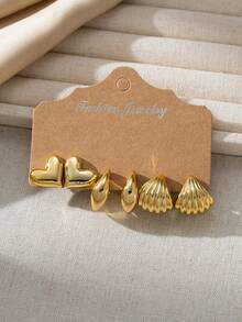 Set de 3/9 pares de aretes de estilo vintage minimalista, aretes elegantes y de lujo para mujeres, nuevos lanzamientos - Dorado - Ver 3
