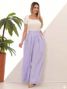Women's Wide Leg High Waist Wide Leg Pants - Lilac Dream - View 7