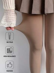 1 Pair Women's Dark Brown Velvet Pantyhose, High Elasticity Warm Slimming Tights, Suitable For Daily Casual Wear - Brown - View 1