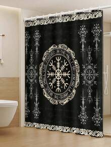 Juego de 4 piezas para baño, cortina de ducha con diseño de brújula retro mágica y símbolos místicos nórdicos, alfombra de baño, tapete - multicolor - Ver 6