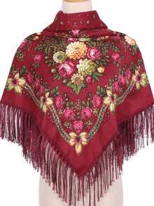 43.3 英寸（110 厘米）印花休闲披肩围巾 女士头巾 方形头巾 穆斯林头巾 传统披肩 四季皆宜 - 彩色 - 查看 3