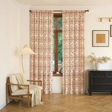 1件波西米亚风彩色几何图案薄纱窗帘，带流苏 - 彩色 - 查看 3