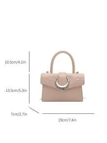 "Elegant Beige Patent Leather Mini Handbag With Crescent Moon Lock, Chain Strap & Top Handle - Perfect For Women's Daily & Party Use" - Khaki - View 7