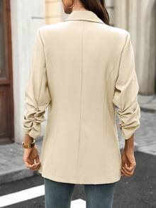 Áo blazer nữ màu trơn tối giản, kiểu dáng nhẹ nhàng, thích hợp mặc mùa hè, áo khoác mùa hè thanh lịch có ve áo ôm sát, thích hợp cho mùa xuân. - Màu be - Xem 3