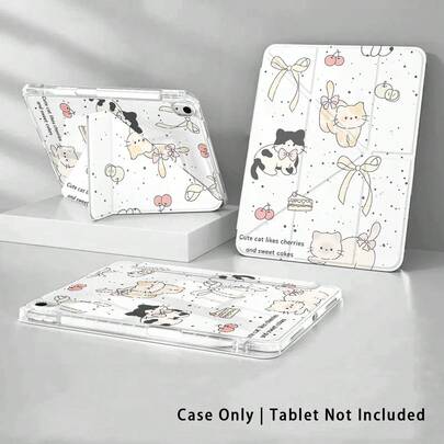 彩色亚克力水晶平板电脑保护套，带支架，兼容三星 A9/A9+/S9/S9FE/A11/A11+/S11/S10 FE/S10 FE+/S10 Lite，饰有可爱的猫咪、樱桃、蛋糕图案，也兼容 iPad A16 2025、Air 11/13、M3 2025、Mini 7 A17、Pro 2024、Air 11/13、M2 2024、Pro 11/13、M4 2024、Pro 12.9、7/8/9 代、10.2、10 代、10.9、Air 4/5/6/7/8、10.9、Pro 11、4/5/6 代、Mini 6，以及 SE 11、荣耀、Matepad SE 11。