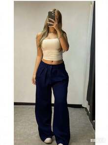 Tailored Wide Leg Trousers - Azul Marino - Ver 5