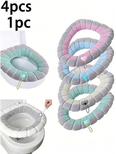 Thickened Toilet Seat Covers (1/2/4 Pieces), Pull-Out Toilet Seat Covers, Knitted Warm Universal Toilet Seat Covers, Washable Toilet Seat Covers, Soft Toilet Covers For Winter, Toilet Accessories.