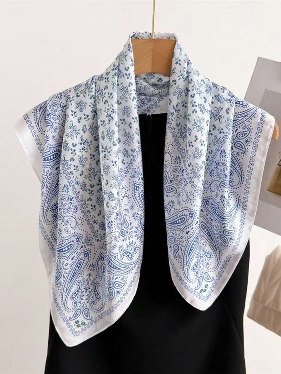 1 chiếc khăn vuông bằng satin in họa tiết Paisley thời trang, khăn choàng cổ/băng đô dành cho nữ với họa tiết hoa. - Hạt điều xanh nhạt - Xem 1