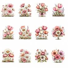 12pcs/Sheet Whimsical Floral Spring-Themed UV-DTF Transfer Set | High Quality, High Quality, Scratch-Resistant, Easy To Use For Various Cups, Bottles, Laptops & Craft Projects | Creative Floral Patterns, Durable Adhesive, Home Decorations, Enthusiasts - Multicolor - View 7