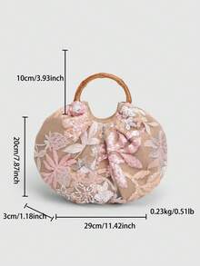 Women's Exquisite Floral Embroidery Sequin Cloud Bag, Vintage Chinese Style, Luxury Handbag, Elegant Evening Bag - Beige - View 10