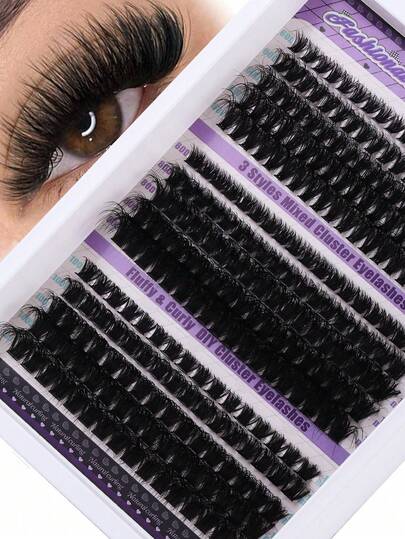 240pcs Mixed 100D 80D 60D Fluffy Thick Eyelash Extension Kit, Length & Curl Options C/D/DD Curl 12-20mm, Suitable For Makeup, Wedding/Bridal, Black, High Density Eyelash Extension Set