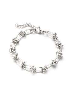 1件个性化打结间隔扭链手链，精致不锈钢饰品，朋克摇滚另类风格，街头风叠戴饰品，男女皆宜 - 扭結手鍊 - 查看 4