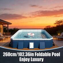 Foldable Above Ground Pool, No Inflation Required & Easy Setup, Sturdy Panel Structure For Stability, Large Capacity For Family Use, Multi-Use For Family, Pets & Outdoor Cooling, Portable Collapsible Design For Compact Storage, Ideal For Backyard, Patio & Garden Summer Water Fun, Durable Leak-Proof Construction, Perfect Outdoor Water Entertainment Equipment For Gatherings & Pet Bathing - Bể bơi bơm hơi, gấp gọn, màu xanh biển, sâu 2,6 mét - Xem 12