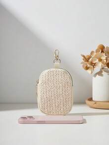 Casual New Quilted Coin Purse Keychain - Beige - View 5