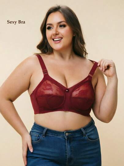 1pc Women's Ultra-Thin Wireless Lace Bra, Breathable Sexy Minimalist Style Plus Size Bra For Sleeping, Home, Office, Outdoor Wear