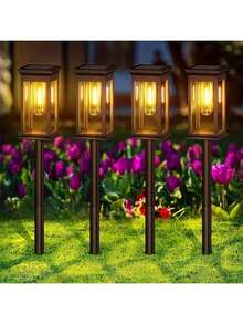 [Large] 2/4/Outdoor Solar Rectangular Hollow Lawn Light, ABS Resin Garden Street Lamp Decoration, Night Waterproof Hollow Solar Ground Spike Light (500mAh), Landscape Projection Pattern Light, Lighting Decoration, Perfect For Road Lawns, Garden Courtyards, Driveway Path Lights - Warm Light - 多色 - 查看 10