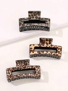 3pcs Leopard Print Hair Claw For Daily Casual Outing Wear Boho Summer - Multicolor - View 1