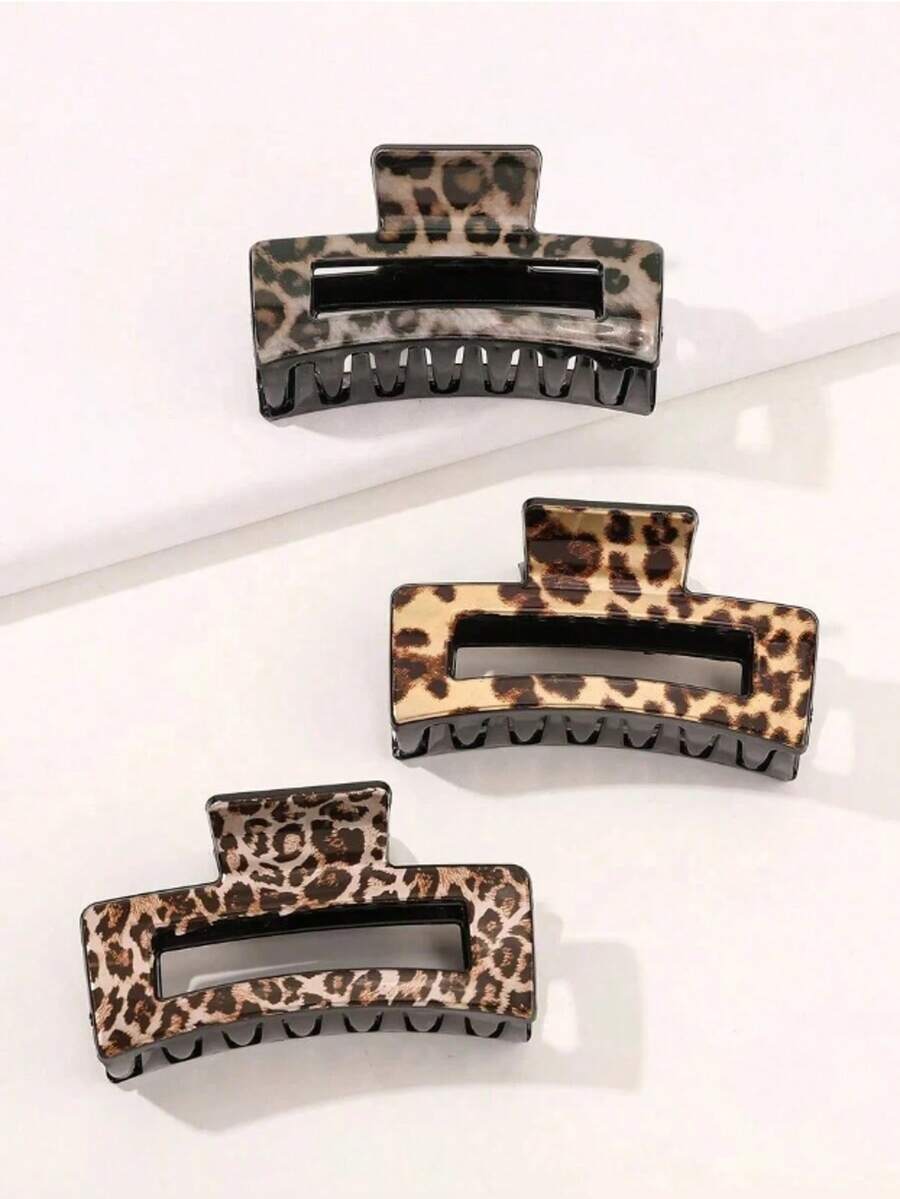 3pcs Leopard Print Hair Claw For Daily Casual Outing Wear Boho Summer - Multicolor - View 1