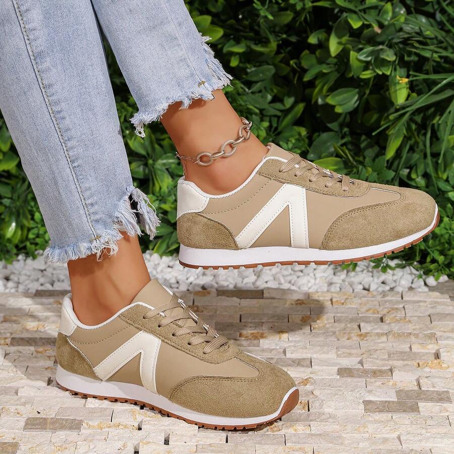Giày thể thao nữ kiểu retro buộc dây, thiết kế cổ điển. - Màu Khaki - Xem 1